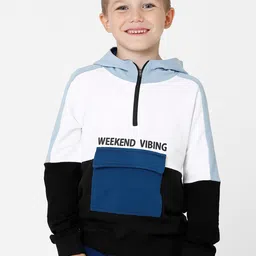 KATE & OSCAR Boys Blue Colourblocked Hooded Cotton Sweatshirt-picture-23