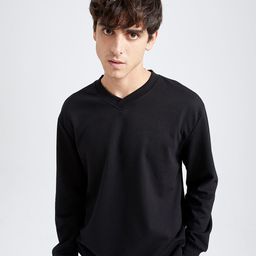 DeFacto Men Black Solid Sweatshirt-picture-3