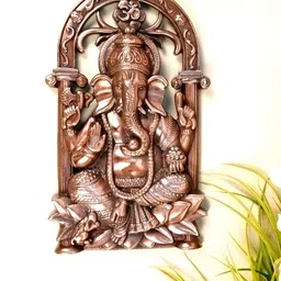 apka mart Bronze Ganesh Idol Textured Metal Wall Hanging-image-67