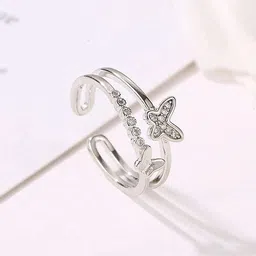 Pinapes Silver-Plated Stone-Studded Double Finger Ring-picture-20
