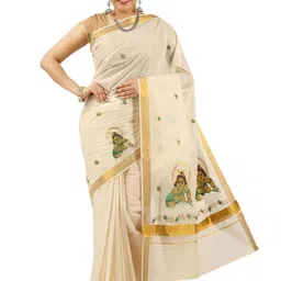 Rst R Selvamani Tex Ethnic Motifs Zari Pure Cotton Kasavu Saree-image-93