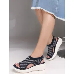 Carlton London Women Navy Blue Knitted Slip-On Wedge Sandals-image-66