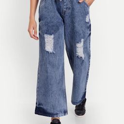 BAESD Women Jean Wide Leg Mid-Rise Mildly Distressed Heavy Fade Cotton Jeans-picture-47