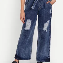 BAESD Women Jean Wide Leg Mildliy Distressed Heavy Fade Jeans-image-85