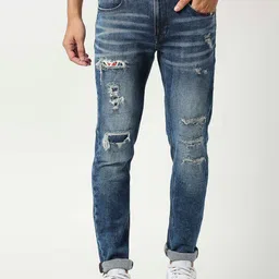 Pepe Jeans Men Blue Tapered Fit Low-Rise Mildly Distressed Heavy Fade Stretchable Jeans image 1