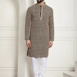 SOJANYA Geometric Embroidered Mandarin Collar Long Sleeves Pure Cotton Kurta Set-picture-26