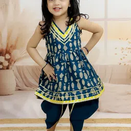 BownBee Girls Ethnic Motifs Printed Regular Pure Cotton Kurta with Dhoti Pants-picture-11
