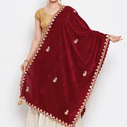 Clora Creation Women Maroon & Gold-Toned Embroidered Velvet Dupatta with Gotta Patti-picture-27
