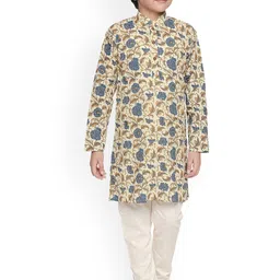Jeetethnics Boys Cream-Coloured Floral Printed Regular Kurta with Pyjamas-picture-12
