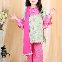 LIL PITAARA Girls Pink Printed Gotta Patti Pure Cotton Kurti with Palazzos & With Dupatta-picture-12