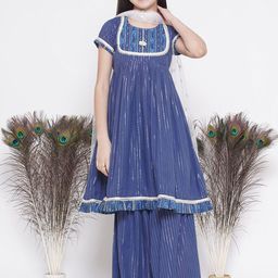 Little Bansi Girls Woven Design Regular Pure Cotton Kurta With Sharara & Dupatta-picture-24