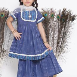 Little Bansi Girls Regular Sequinned Pure Cotton Kurta With Sharara & Dupatta-picture-35