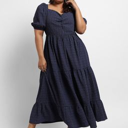 Instafab Plus Plus Size Checked Sweetheart Neck Puff Sleeve Tiered Fit & Flare Dress-picture-20