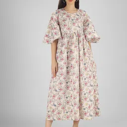 BAESD Floral Printed Round Neck Flared Sleeve Cotton Maternity Maxi Dress-picture-11