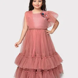 BETTY Girls Ruffles Net Maxi Dress-image-12