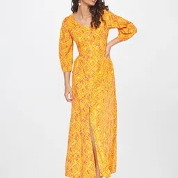 Global Desi Ethnic Motifs Printed Gathered Maxi Dress-picture-23