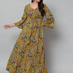 HELLO DESIGN Mustard Yellow Ethnic Motifs Ethnic Maxi Dress-image-91