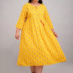 Fashion Zest Women Plus SizeFloral Printed Tie-Up Neck Fit and Flare Midi Dress-picture-44