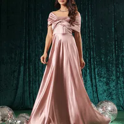 B'Infinite Women Rose Pink Twist Front Off Shoulder Gown-picture-11