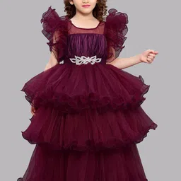 Pink Chick Girls Flutter Sleeves Layered Net Maxi Dress-picture-32