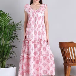 WESTCLO Women Cotton Floral Printed Fit & Flare Maxi Dress-image-14