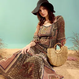 KASSUALLY Ethnic Motifs Print Georgette Fit & Flare Maxi Dress-picture-28