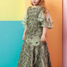 Peppermint Girls Olive Green Embellished Ruffled Maxi Dress-picture-22