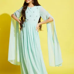 Cherry & Jerry Blue Georgette Ethnic Maxi Dress-picture-33