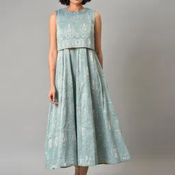 WISHFUL Ethnic Motifs Round Neck Fit and Flare Cotton Ethnic Dress-picture-26