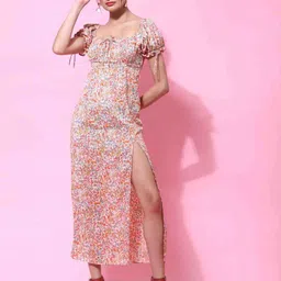 Phenav Floral Printed Satin Maxi Dress-picture-15