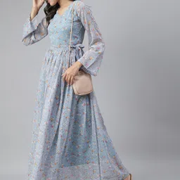 BAESD Floral Printed Bell Sleeve Georgette Maxi Dress-picture-30