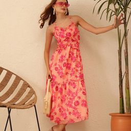 STREET 9 Floral Printed Shoulder Straps Georgette Maxi Dress-picture-28