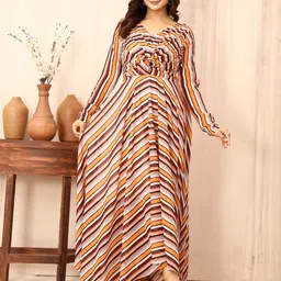 TWAM SUNDARA Striped Long Sleeves Georgette Maxi Dress-picture-30