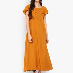 Indietoga Mustard Yellow Crepe Maxi Dress-picture-11