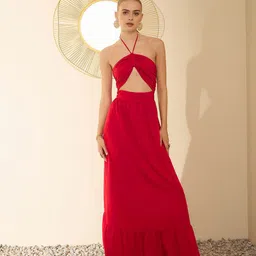 Berrylush Halter Neck Sleeveless Tie-Ups Maxi Dress-image-7