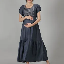 NIGHTSPREE Grey Floral Embroidered Maternity Maxi Dress-picture-38