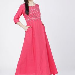 Vishudh Pink Ethnic Motifs Maxi Dress-picture-10