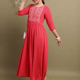 Vishudh Pink Ethnic Motifs Printed Gathered Or Flared Fit & Flare Maxi Dress-picture-37