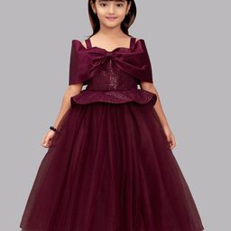 Pink Chick Girls Embellished Sequined Bow Net Gown Dress-picture-44