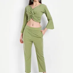 BROADSTAR Women Olive Green Solid Co-Ord Set-image-18