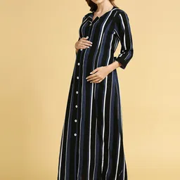 MomToBe Striped Round Neck Maternity A-Line Maxi Dress-picture-30