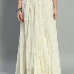 ZRI Women Pure Cotton Flared Maxi Skirt-image-9