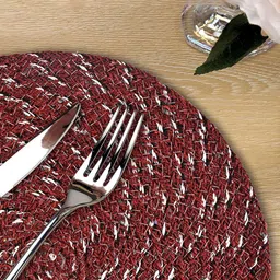 Kuber Industries 4Pcs Black & Pink printed Cotton Round Shape Table Placemats image 4