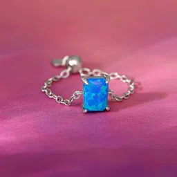 GIVA 925 Silver Opal Stone Studded Rhodium-Plated Rectangle Chain Adjustable Finger Ring-picture-32