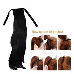GADINFASHION Clip In Straight Ribbon Ponytail Hair Extension - Black - 24 Inch image 3