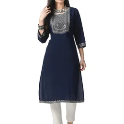 LIBOZA Women Navy Blue Cotton Kurtas-picture-33