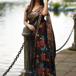 KALINI Floral Poly Georgette Saree image 5