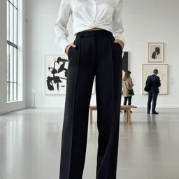 COVZ Women Smart Straight Fit High-Rise Easy Wash Pleated Trousers image 2