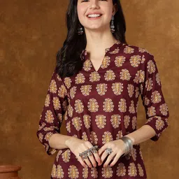 HERE&NOW Women Ethnic Motifs Print Pure Cotton Kurti-picture-22