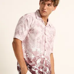 Bushirt Men Comfort Fit Graphic Printed Cuban Collar Casual Shirt image 3